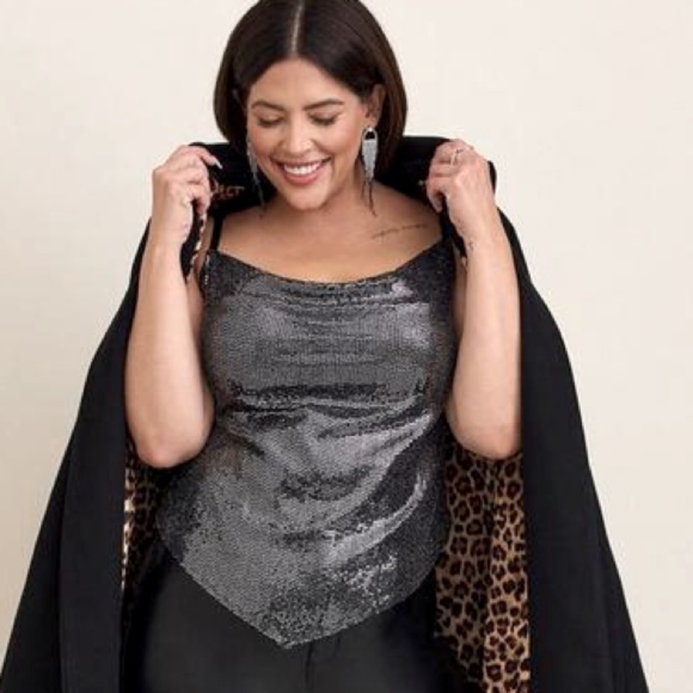 Silver Sequin Triangle Cowl Cami